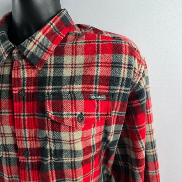 Eddie Bauer flannel button down shirt red gray mens XL 6439 - Picture 2 of 11